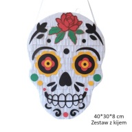 Piniata czaszka meksykańska Día de muertos Coco Halloween. Zestaw z kijem.