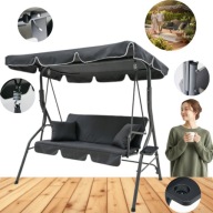 HUŚTAWKA OGRODOWA METALOWA 3-OSOBOWA ŁAWKA BUJANA Z DASZKIEM PODUSZKI SZARA