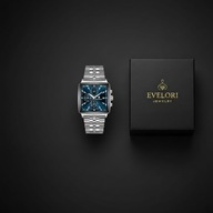 Luksusowy Zegarek Męski BINBOND srebrny niebieska tarcza KWADRATOWY STAL