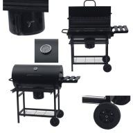 GRILL OGRODOWY WĘGLOWY Z POKRYWĄ Z PÓŁKAMI POPIELNIK DUŻY CZARNY GRAND