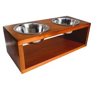 DREWNIANY STOJAK NA MISKI DLA ŚREDNIEGO PSA BUFET PSÓW BAR Z MISKAMI 2x0,9L