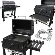 GRILL WĘGLOWY OGRODOWY ŻELIWNY Z POKRYWĄ RUSZT PŁYTA + TERMOMETR DUŻY