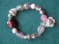 BRANSOLETKA SZKLANE KORALE SERCA I RÓŻE LOMBARD CHICAGO 1991 ROK 17 CM