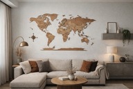 Dekoracja ścienna MAPA ŚWIATA 3D z drewna – 105x63cm – kolor Winchester