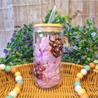 Kubek szklany słoik 500 ml ze słomką i bambusową pokrywką prezent krowa