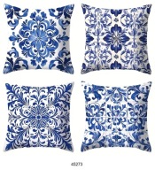 Poszewki na poduszki 4szt 45x45cm niebieskie wzory kafelki ornamenty 45273