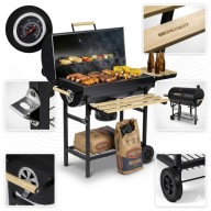 GRILL WĘGLOWY OGRODOWY Z KOMINEM TYPU BECZKA PÓŁKI + TERMOMETR + POPIELNIK