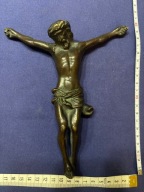 piękna, stara rzeźba Jezusa ukrzyżowanego, około XIX w., pełny mosiądz