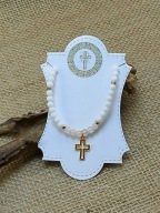 BRANSOLETKA Opal, Biały agat ,Kwarc różowy, Pamiątka I Komunii Świętej