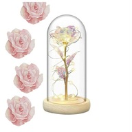Zaczarowana lampa z wieczną różą w szklanej kopule LED, drewniana podstawa