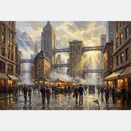 Stare miasto styl Nowy York wieżowce obraz olejny na płótnie 55x80 słońce