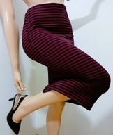 FOREVER 21 OŁÓWKOWA Spódnica paski bordowo-czarna midi S