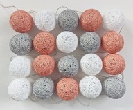 Cotton Balls Girlanda Lampki Kule 20 LED Na Baterie Różowe Srebrne Białe