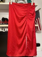 SPÓDNICA TU SATYNA CZERWIEŃ GROSZKI