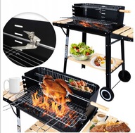 GRILL OGRODOWY WĘGLOWY DUŻY NA KOŁACH GRILL PREMIUM SET 3X PÓŁKI ROŻEN
