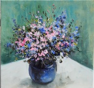 Bukiecik" obraz olejny na płótnie 30x30cm , oryginał Garncarek Al,,,