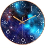 ZEGAR ŚCIENNY 25CM GALAKTYKA GWIAZDY CICHY SZKLANY NOWOCZESNY DESIGN