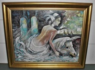 Lena Lesoklinska "Porwanie Europy" Olej na płótnie 62,5x 52,5 cm