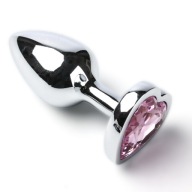 Metalowy korek analny z różowym sercem – luksusowy, elegancki | S