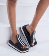 H-4 black H4 style klapki buty 38 39 sandały skóra czarno białe paski