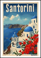 A2 KOLOROWY PLAKAT OBRAZ SANTORINI, GRECJA, WYSPY EGEJSKIE, VINTAGE RETRO