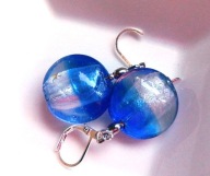 Murano, niebiesko białe, kobaltowe szkło weneckie, kolczyki, srebro