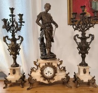 Zegar kominkowy + 2 kandelabry A.Moreau 1900 Francja do naprawy i renowacji