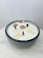 Świeca sojowa dla wędkarza, zapach Bursztynowy Spokój, z drewnianym knotem