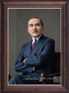 Obraz Roman Dmowski portret z podpisem w drewnianej ramie ze szkłem