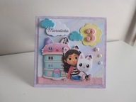 Personalizowana Kartka urodzinowa ręcznie robiona roczek Koci Domek Gabi