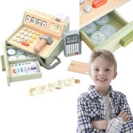 UMU DREWNIANA KASA FISKALNA DLA DZIECI Z AKCESORIAMI– KASA ZABAWKOWA 35 EL.