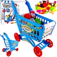 WÓZEK NA ZAKUPY Z AKCESORIAMI 28 EL. NIEBIESKI ZABAWKOWY DUŻY SKLEPIK