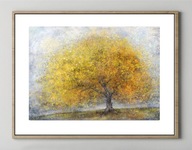 Ozdobny PLAKAT B2 50x70 DRZEWO jesienne żółte Złote drzewo jesienny pejzaż