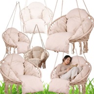 HUŚTAWKA OGRODOWA BOCIANIE GNIAZDO FOTEL WISZĄCY Z PODUSZKĄ 150KG XXL ECRU