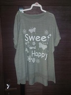 Bluzka khaki krótki rękaw z napisem 40/42 stan idealny