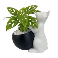 Doniczka dekoracyjna Art sukulenty Kot biały z czarną z kulą plastikowa