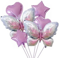 BALON MOTYLKI 6szt. DUŻE Gwiazdki, Serce BALON MOTYL