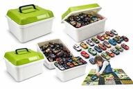 ZESTAW 52SZT SAMOCHODZIKI RESORAKI AUTKA NAPĘDEM METALOWE +WALIZKA +PLANSZA