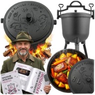 KOCIOŁEK ŻELIWNY EMALIOWANY 8l STOJĄCY GARNEK MYŚLIWSKI NA OGNISKO GRILL