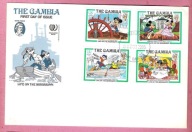 Gambia 1985, FDC 4zn. Disney, Mickey, literatura M.Twain, Mi 15€