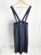 Vintage granatowa spódnica midi paski na szelkach Trend Collection XS retro