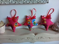 GWIAZDKI,GWIAZDY ŁOWICKIE , BAWEŁNA ZAWIESZKI komplet 3 szt.