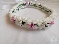 Wianek komunijny róże rękodzieło Komunia Święta