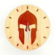 Zegar z drewna i żywicy, hełm Spartan, film 300 Spartan, męska ozdoba