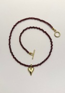 Naszyjnik handmade z granatu fasetowanego z sercem z zapięciem toggle