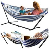 HAMAK ZE STELAŻEM Stelaż do hamaka STOJAK NA HAMAK OGRODOWY DWUOSOBOWY XXL