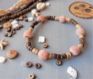 SURF Bransoletka różowo-kremowa lawa kremowe drewno kokos BlackberriesArts