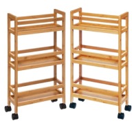 REGAŁ ŁAZIENKOWY DREWNIANY NA KÓŁKACH MOBILNY BAMBUSOWY 3 PÓŁKI 36X15X74,5