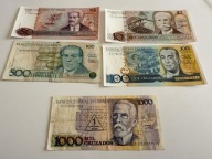 zestaw 10, 50, 100, 500 cruzados + 1 (1000) cruzado novo Brazylia różne