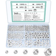 Nakrętki sześciokątne M3 M4 M5 M6 M8 zestaw 365 szt. stal węglowa ocynk